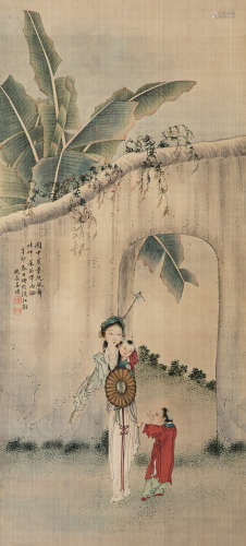 姜埙 1764-1821  园中教子 纸本 屏轴