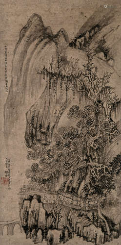 王铎 1592-1652  山水 纸本 立轴