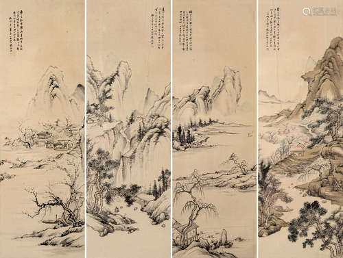 范振绪 1872-1960 山水四屏 纸本 立轴