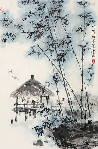 马伯乐 b.1942  竹林雅集 纸本 镜片