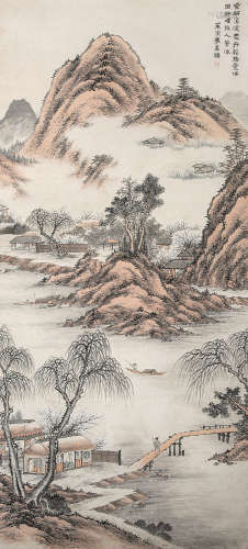 李嘉福 1829-1894  柳溪泛舟 纸本 立轴