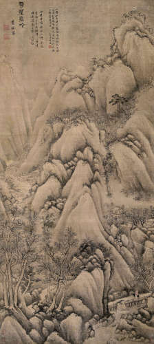 蓝瑛 1585-1664  雪屋高吟图 绢本 立轴