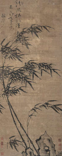 吴镇 1280-1354  竹石图 绢本 立轴