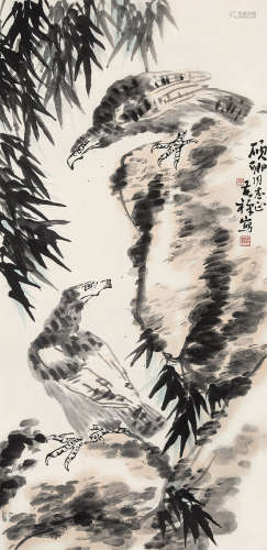 李苦禅 1899-1983  双鹰 纸本 镜片