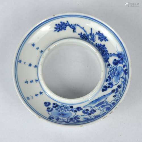 A Chinese blue & white finely painted with birds, flowers & ...