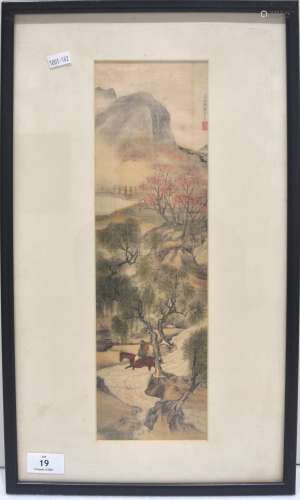 A Japanese framed painting of landscape, Yosa Buson (徚⑽績, 1...