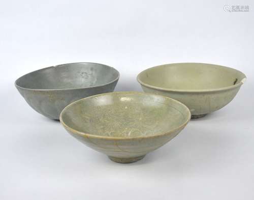 Three early Chinese celadon bowls, Song dynasty