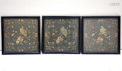 Three framed Chinese embroidery, Qing dynasty