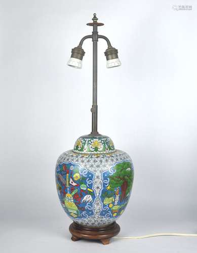 A Chinese cloisonne lamp, 20th C.,