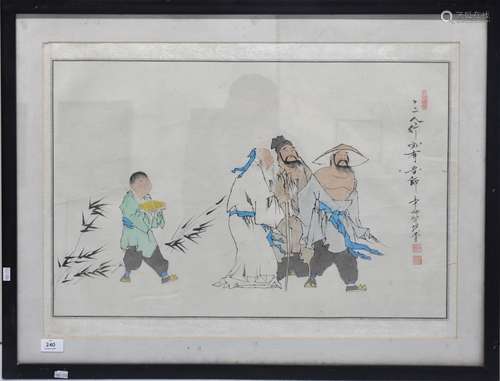 A framed Chinese painting of figure, after Fan Zeng (1938-?...