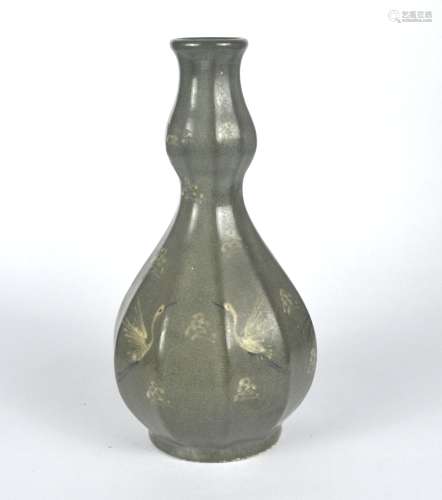 A Korean double gourd vase painted with cranes