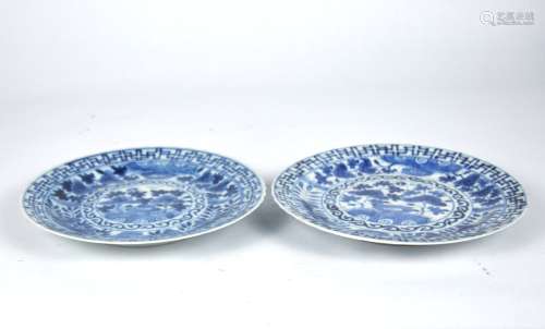 A pair of Chinese blue & white dishes, 19th C.,