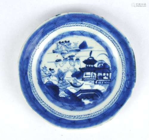 A Chinese blue & white dish painted with landscape, 18th C.
