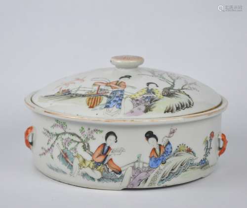 A Chinese famille rose porridge covered pot, late Qing dynas...