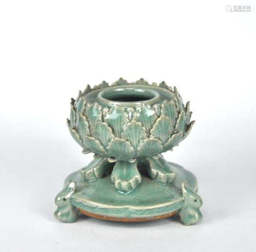 A Japanese celadon lotus stem bowl, Matsui mark to the base