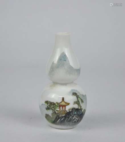 A miniature Chinese double gourd famille rose vase, 20th C.