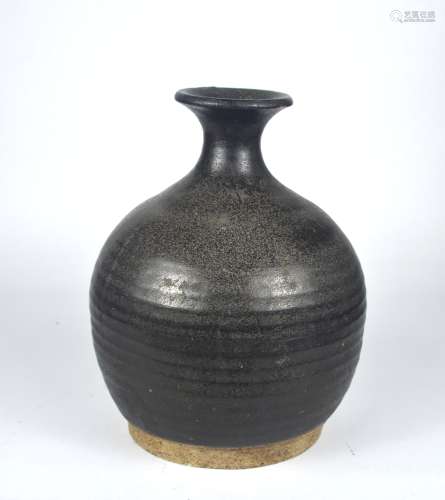 A Chinese brown glazed stoneware boulbus vase