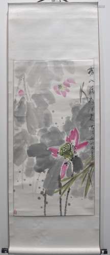 A Chinese scroll painting of lotus