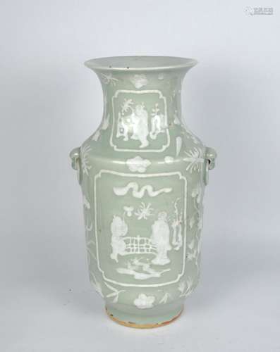 A Chinese celadon & white glazed Zun vase, mid Qing dynasty