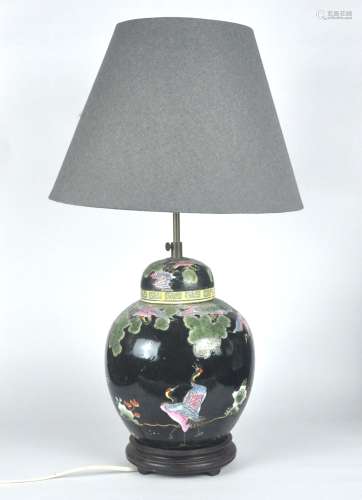 A Chinese famille noire jar lamp, late Qing dynasty