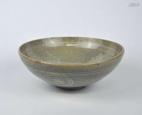 An early Korean stonware bowl with floral pattern inside, Jo...