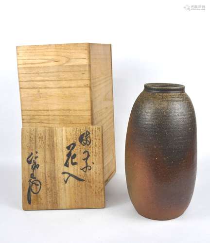 A nice Japanese oval shaped vase in wooden box