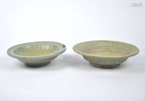 Two early Chinese celadon dishes, Yuan dynasty