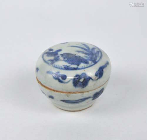 A Chinese Annamese blue & white covered circular cinnabar bo...
