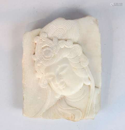 A Chinese marble plaque carving of Guanyin