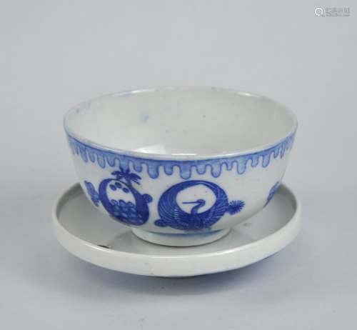 A Japnese blue & white bowl & holder, 19/20th C.