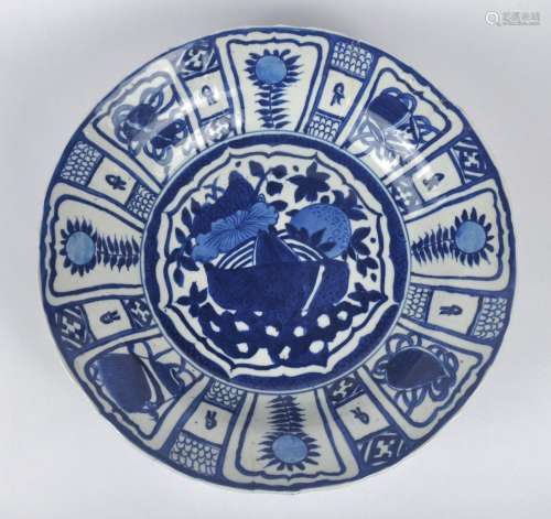 A large Chinese blue & white charger, Wanli period