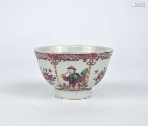 A Chinese famille rose tea bowl painted with figures & flowe...