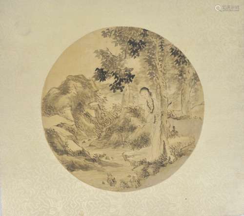 A Chinese painting of a lady standing under a tree, late 19t...