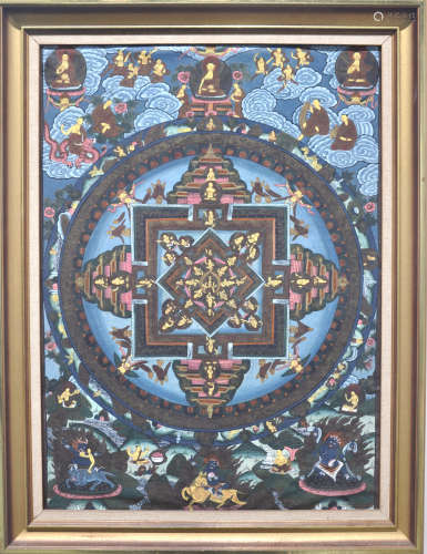 A framed Tibetan Thangka