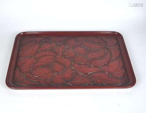 A Japanese cinnabar lacquer rectangular tray, 19/20th C.