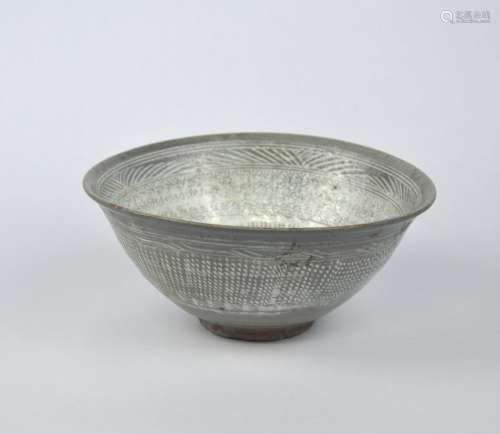An early Korean Buncheong celadon stoneware bowl, Joseon Kin...