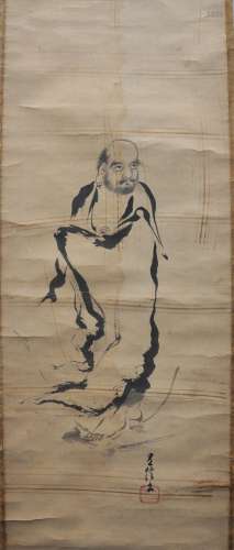 A Japanese painting of a monk, ink on paper, Kano Tsunenobu ...