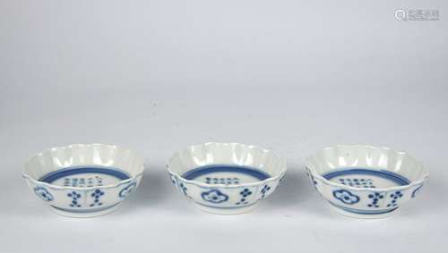 Three Japanese blue & whtie dishes, 19th C.,