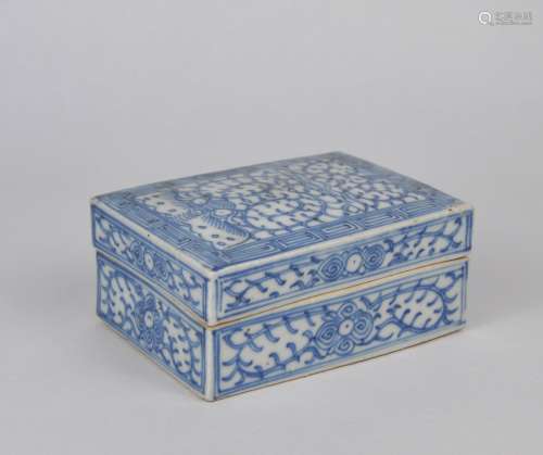 A Chinese blue & white porcelain scholar's box, mid Qing dyn...