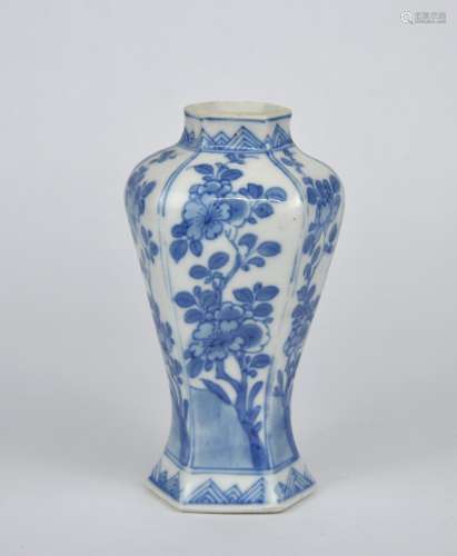 A Chinese blue & white hexagonal vase, Kangxi period