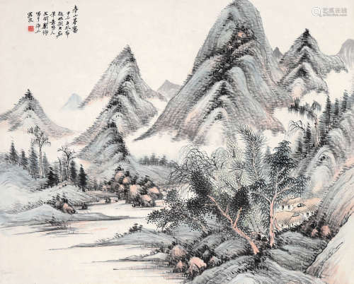 刘文渊 春山暮霭 1924年作 设色纸本 立轴