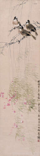 苏葆桢 柳叶小鸟 1963年作 设色纸本 立轴