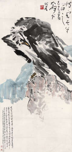 李琼久 鹰石图 1979年作 设色纸本 立轴