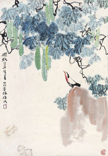 李琼久 丝瓜小鸟 1977年作 设色纸本 立轴