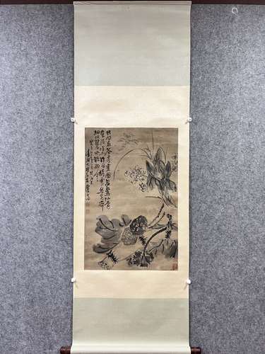 石涛荷花莲藕图纸本立轴