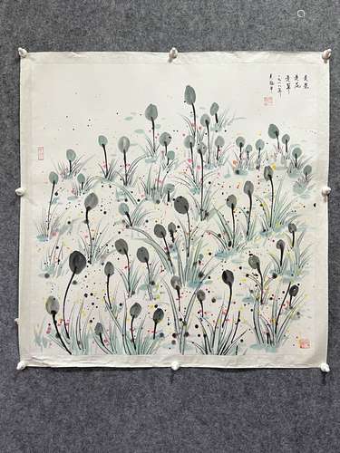 吴冠中花草纸本托片