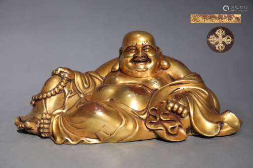 明精铸铜胎鎏金弥勒佛坐像