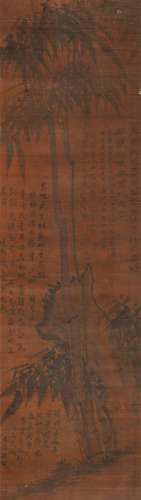 唐寅[款] 竹石图 绢本水墨立轴