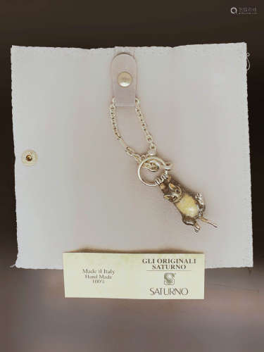 意大利百年品牌Saturno纯银珐琅彩小猫钥匙扣包挂