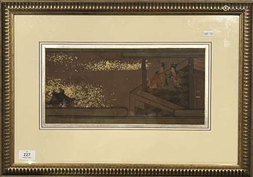 A framed Japanese painting of figures, Edo period